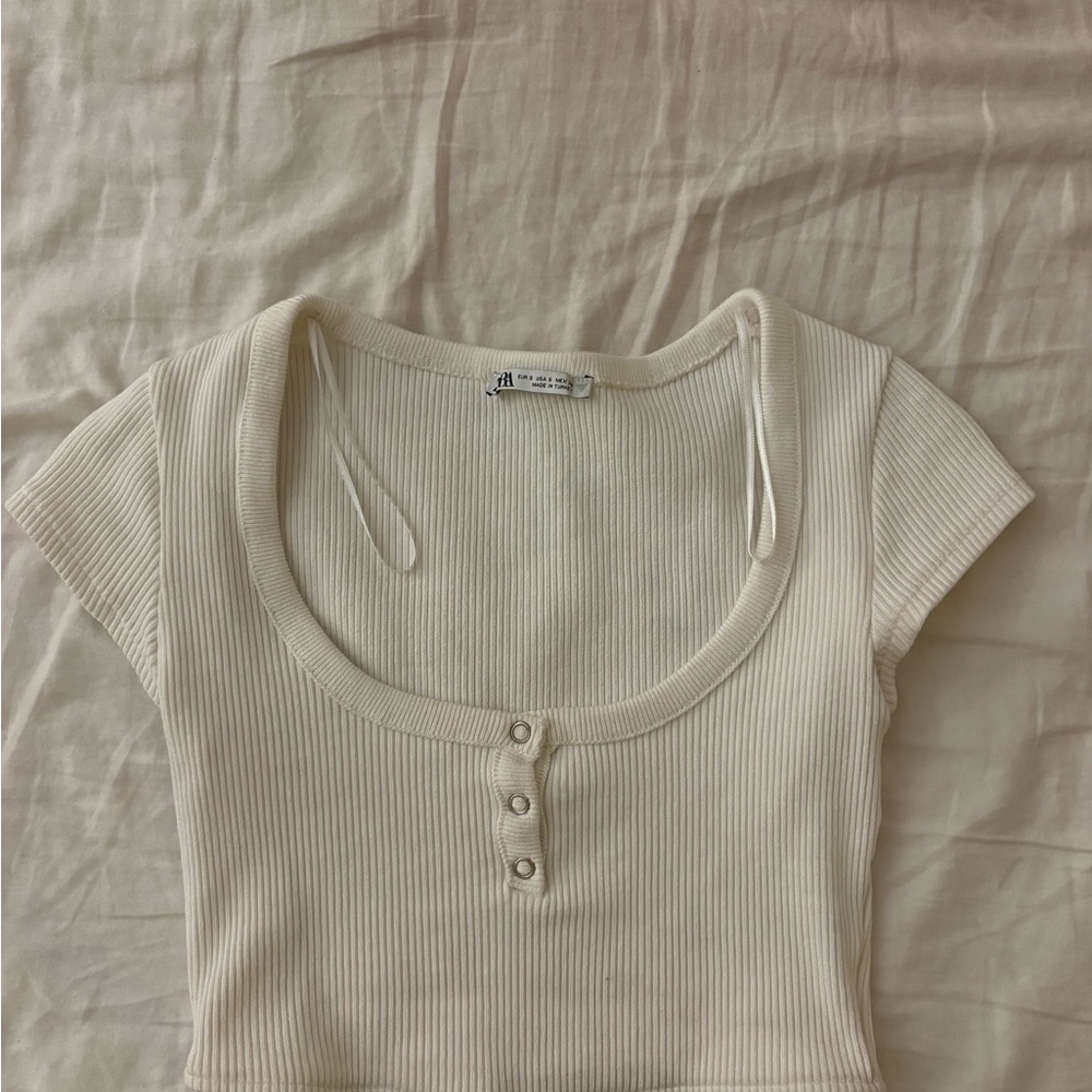 Women's ZARA Cream Ribbed Top